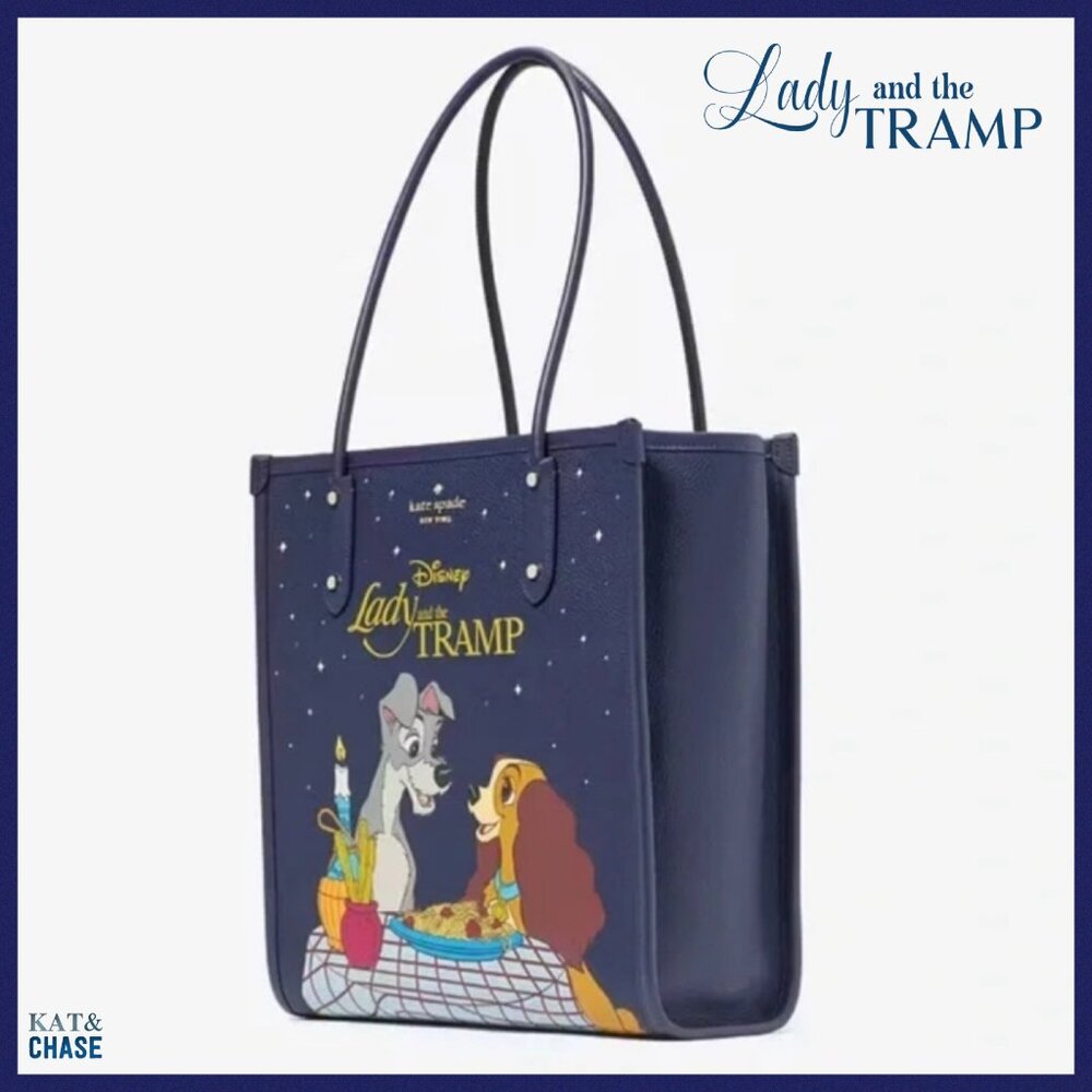 Kate Spade Disney Tote Bag Large KH464 Lady And The Tramp Navy Double Handle - Picture 7 of 11